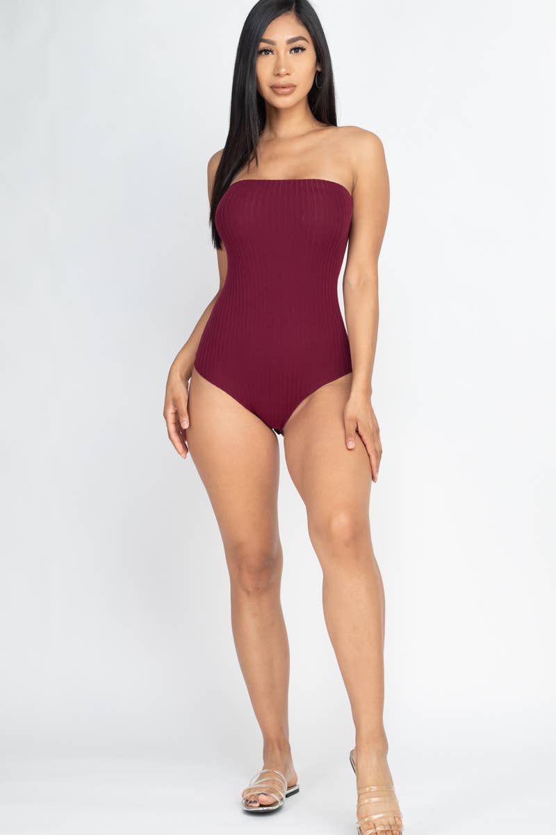 Tube Top Ribbed Bodysuit: Red