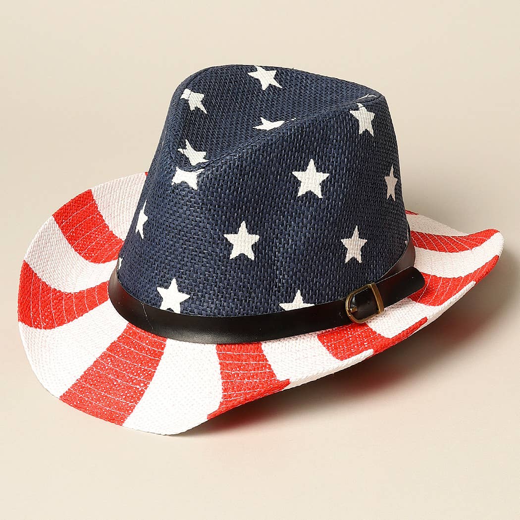 American Flag Print Cowboy Hat With Belt Band