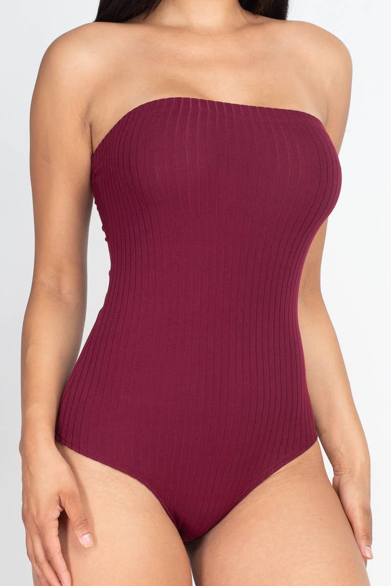 Tube Top Ribbed Bodysuit: Red