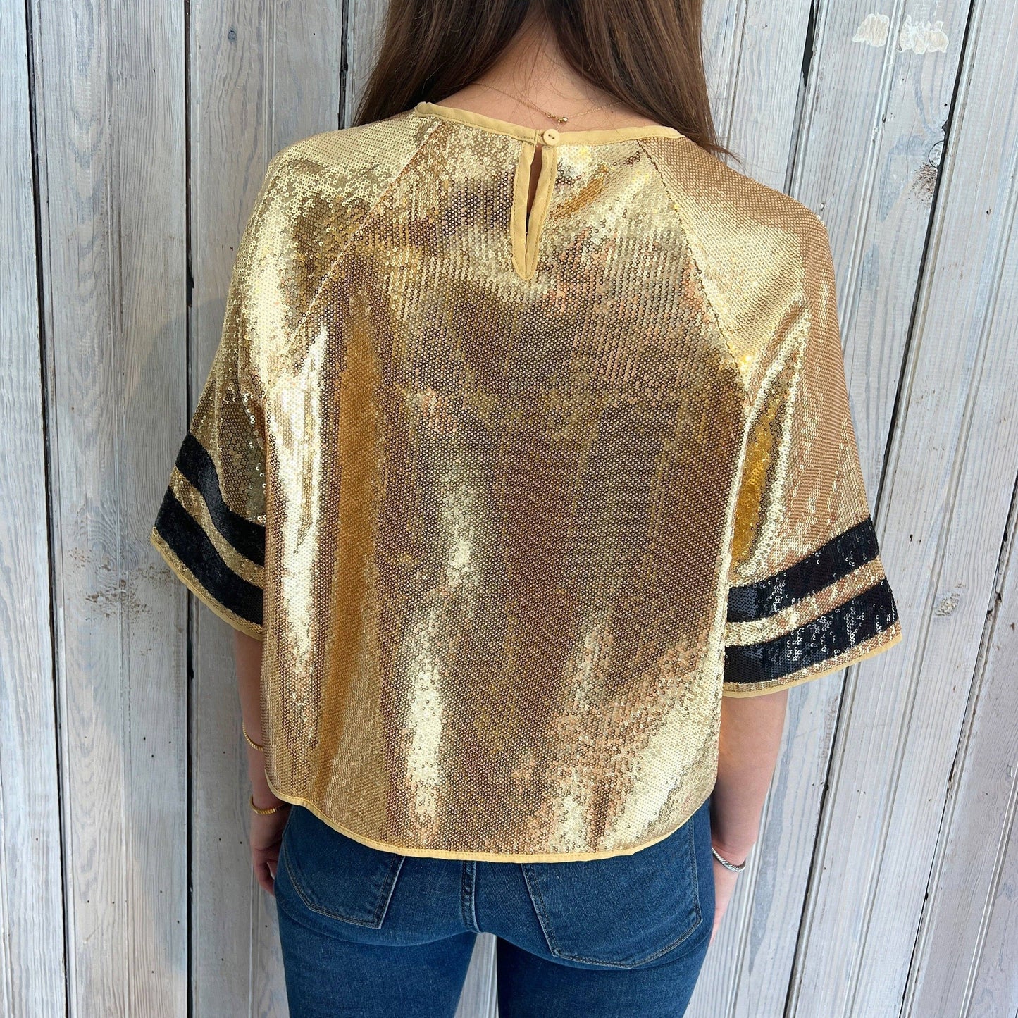 Saints Gold Sequin Jersey Black Stripe Shortsleeve