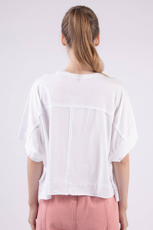 Oversized Washed Crop Knit Top: White