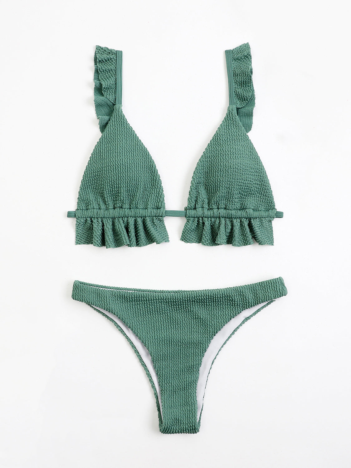 Ruffled Textured Wide Strap Two-Piece Bikini Top