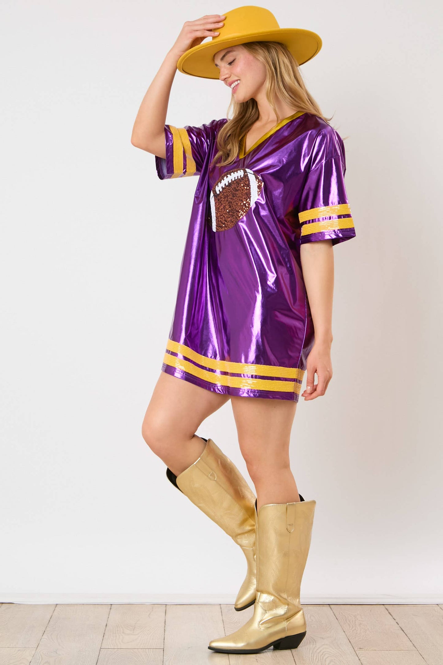 Football Sequins Embroidery Jersey Style Dress - PURPLE