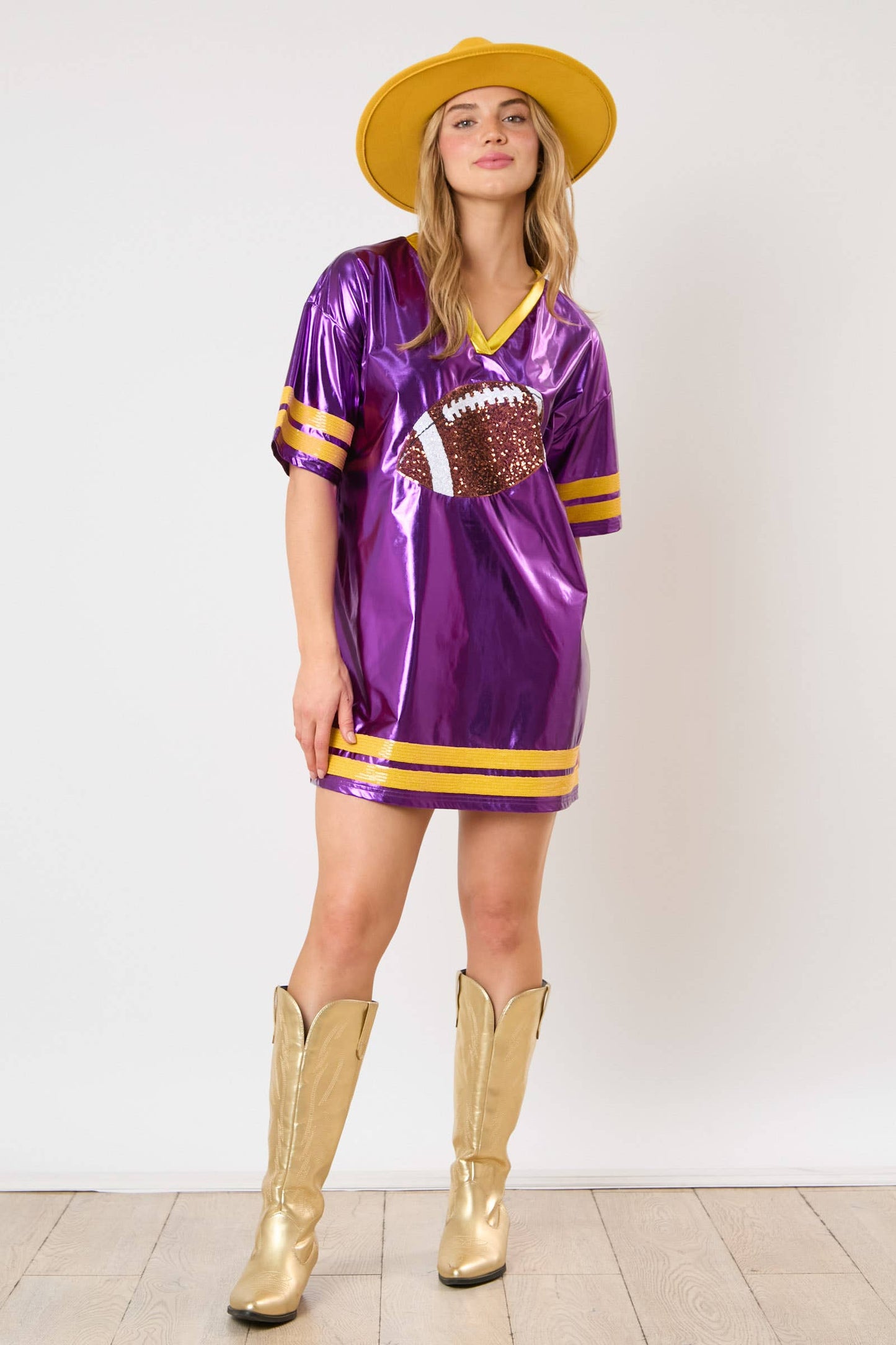 Football Sequins Embroidery Jersey Style Dress - PURPLE