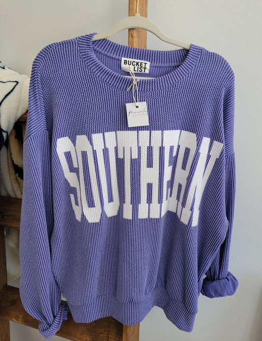 'SOUTHERN' Comfy Oversize Graphic Sweatshirt: PERIWINKLE