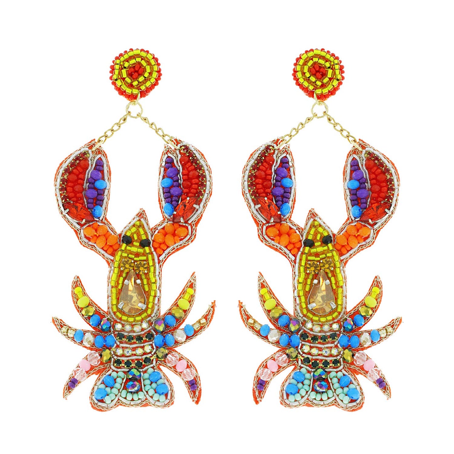 Beaded Crawfish Dangle Earrings