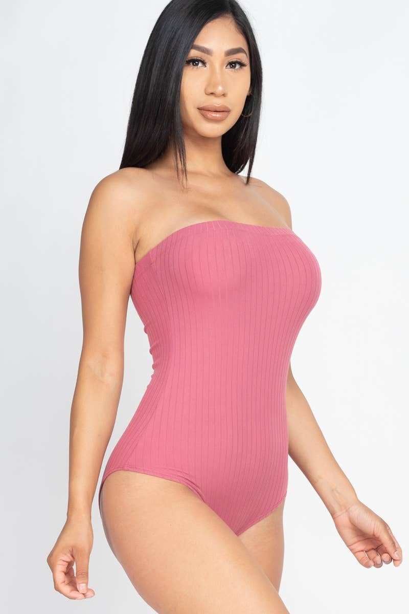 Tube Top Ribbed Bodysuit: Red