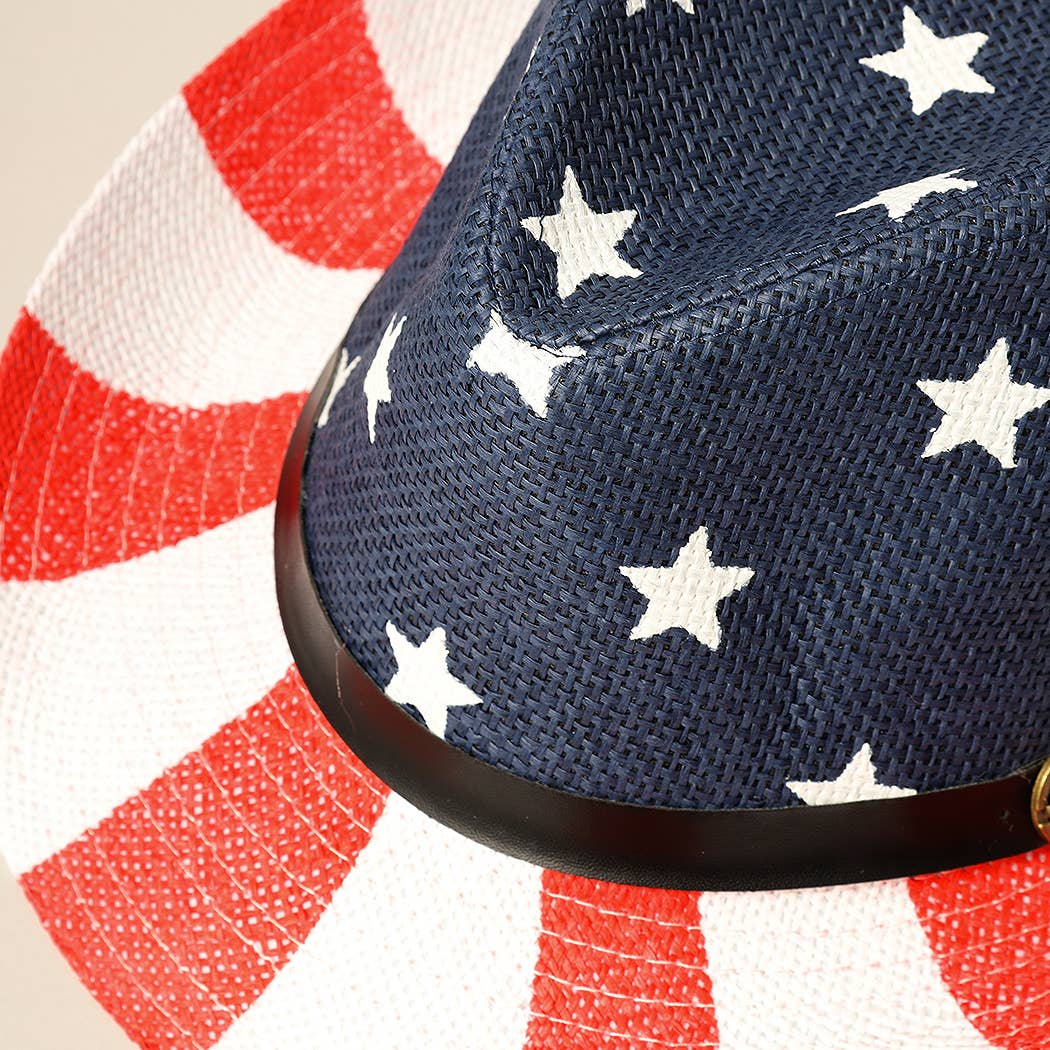 American Flag Print Cowboy Hat With Belt Band