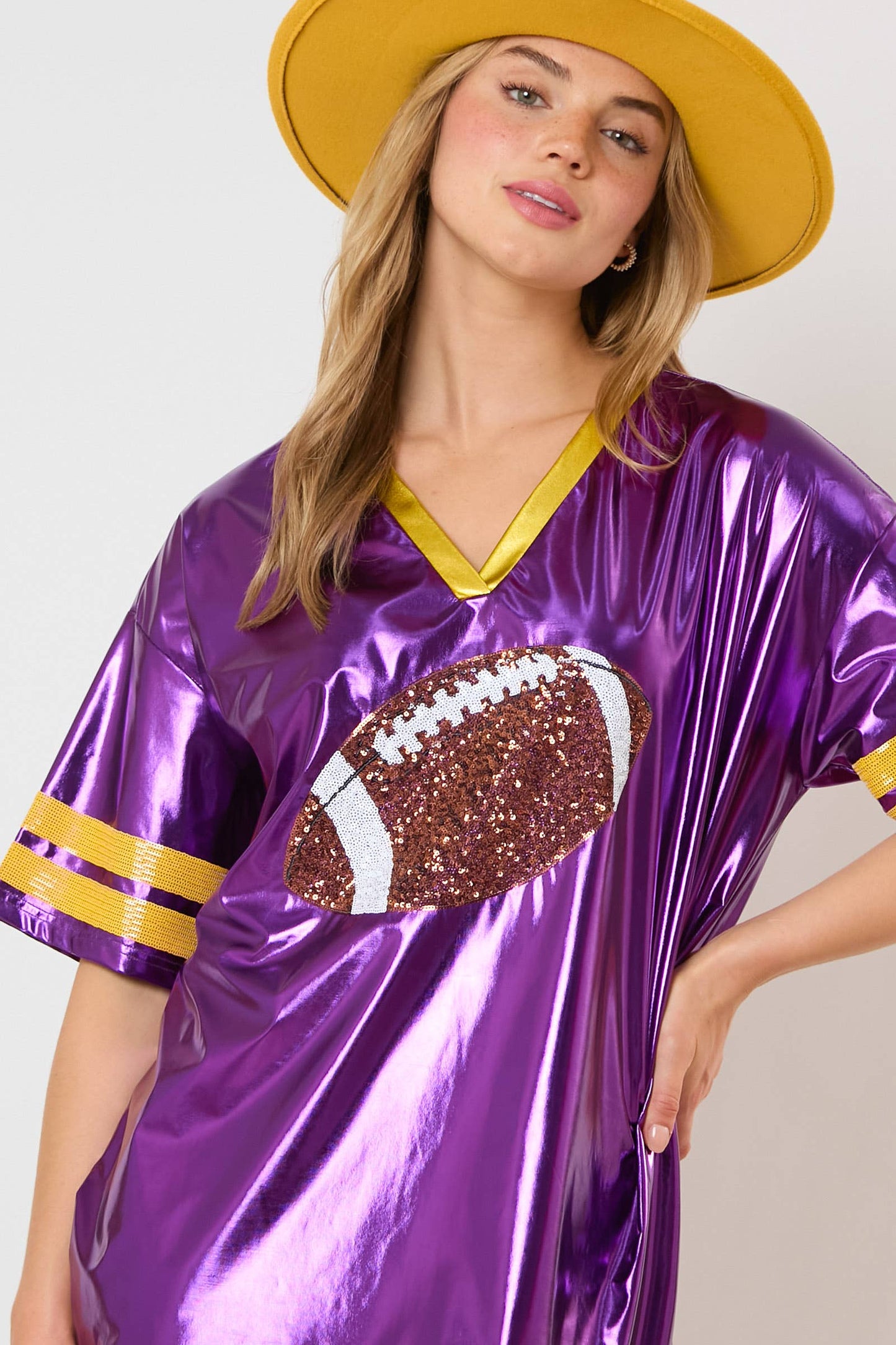 Football Sequins Embroidery Jersey Style Dress - PURPLE