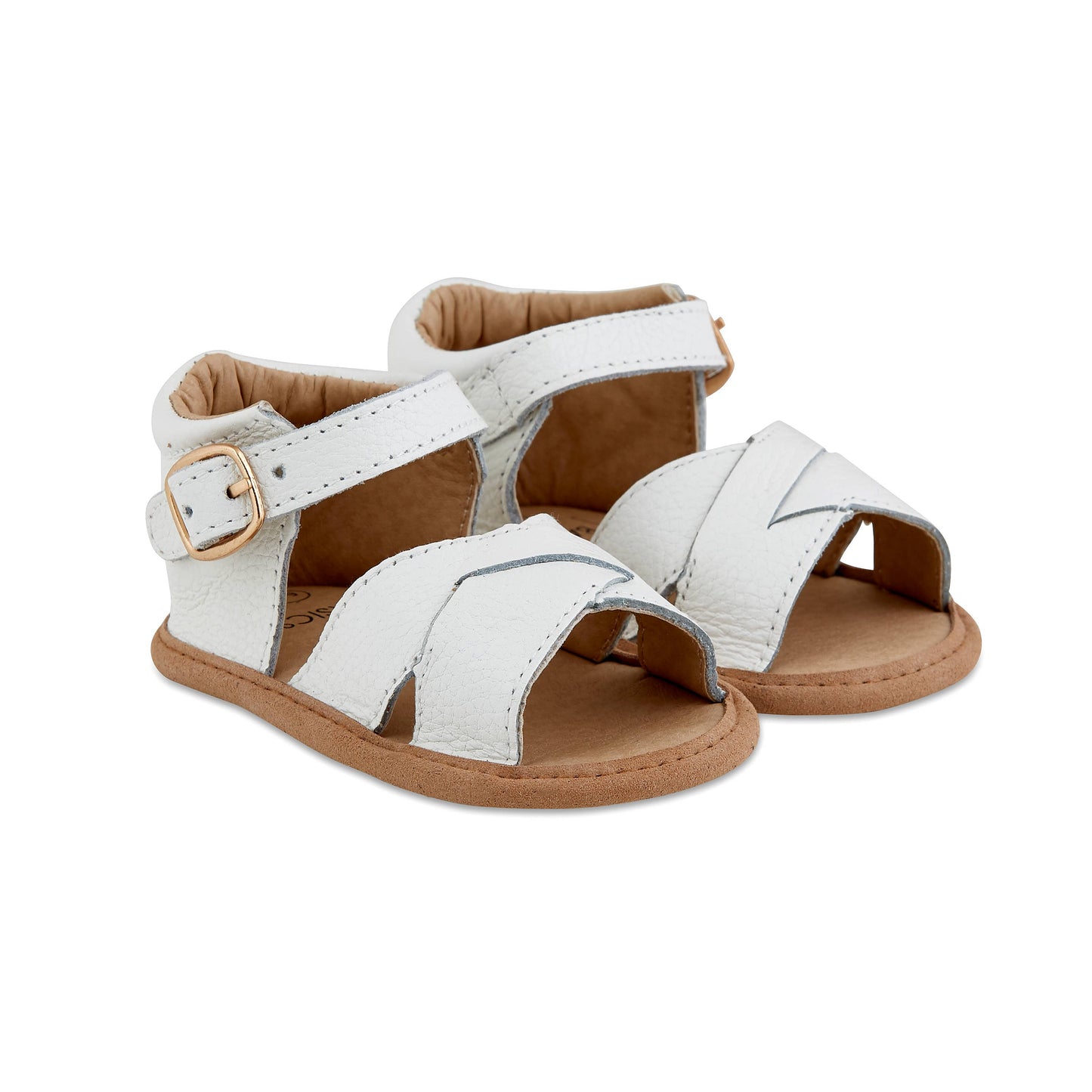 White Split-Soled Leather Baby Sandals: 0-6M