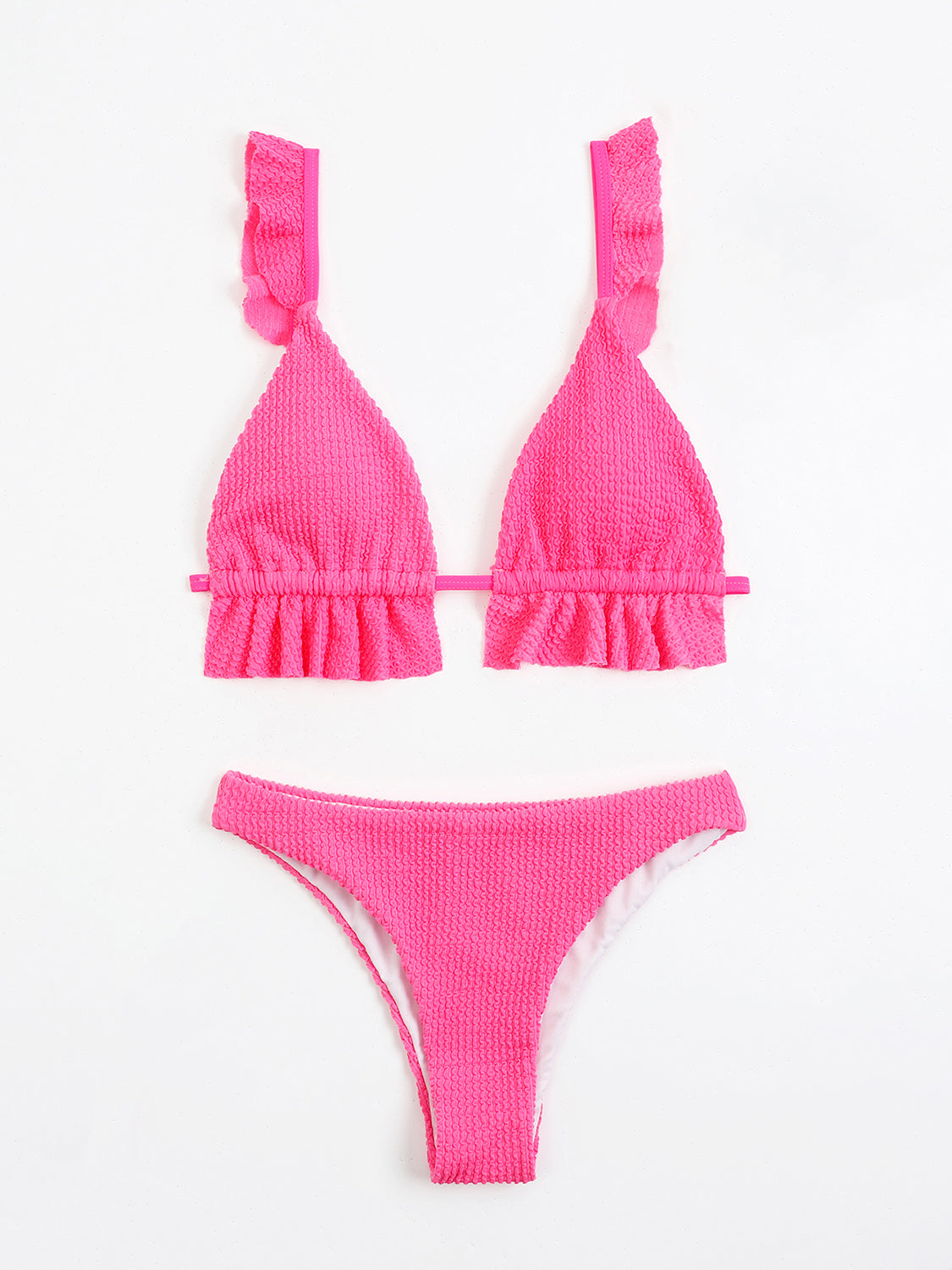 Ruffled Textured Wide Strap Two-Piece Bikini Top