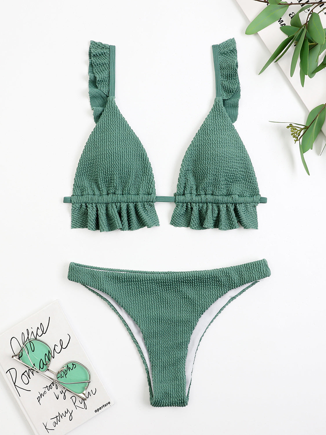 Ruffled Textured Wide Strap Two-Piece Bikini Bottom