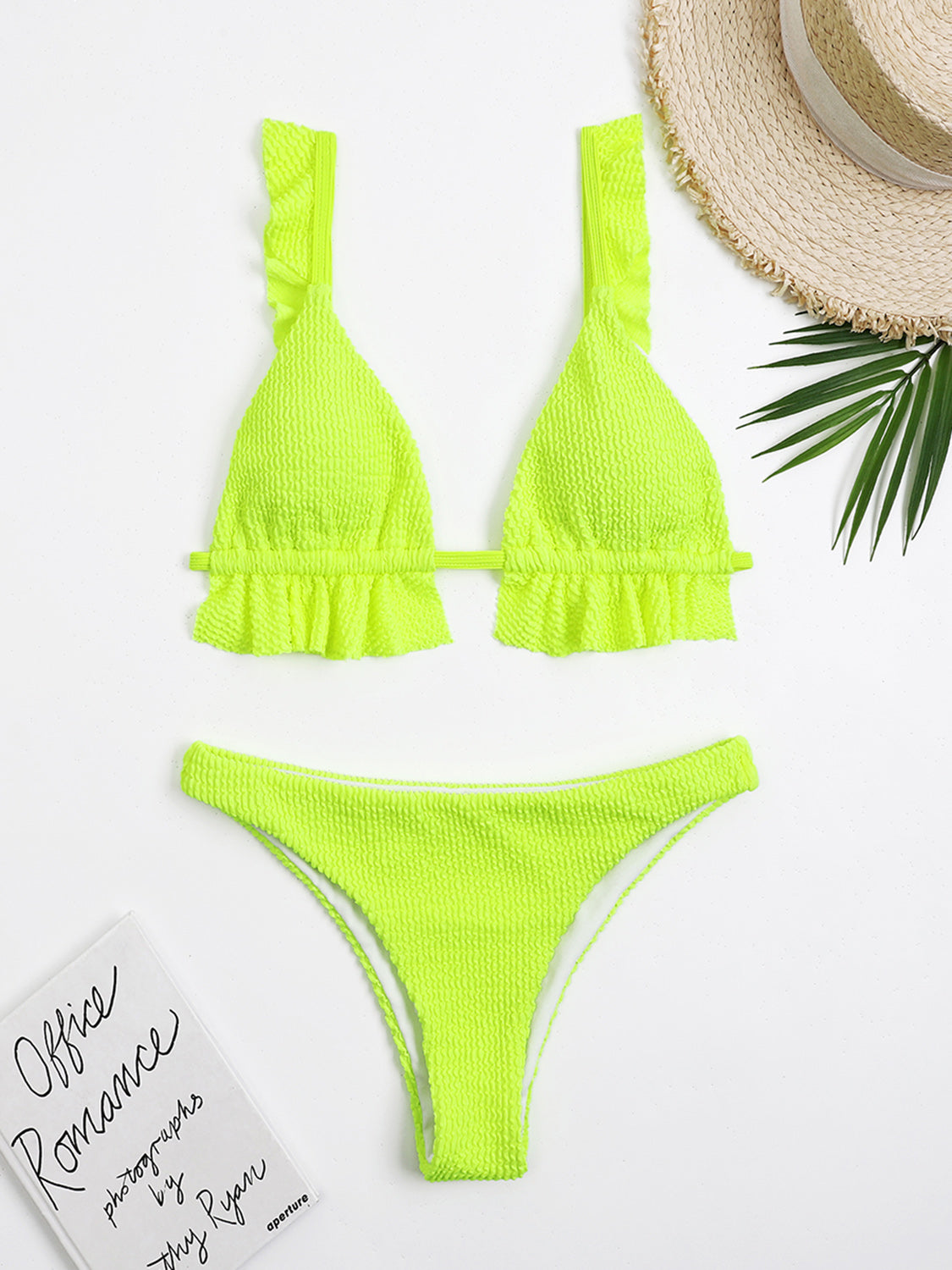 Ruffled Textured Wide Strap Two-Piece Bikini Top