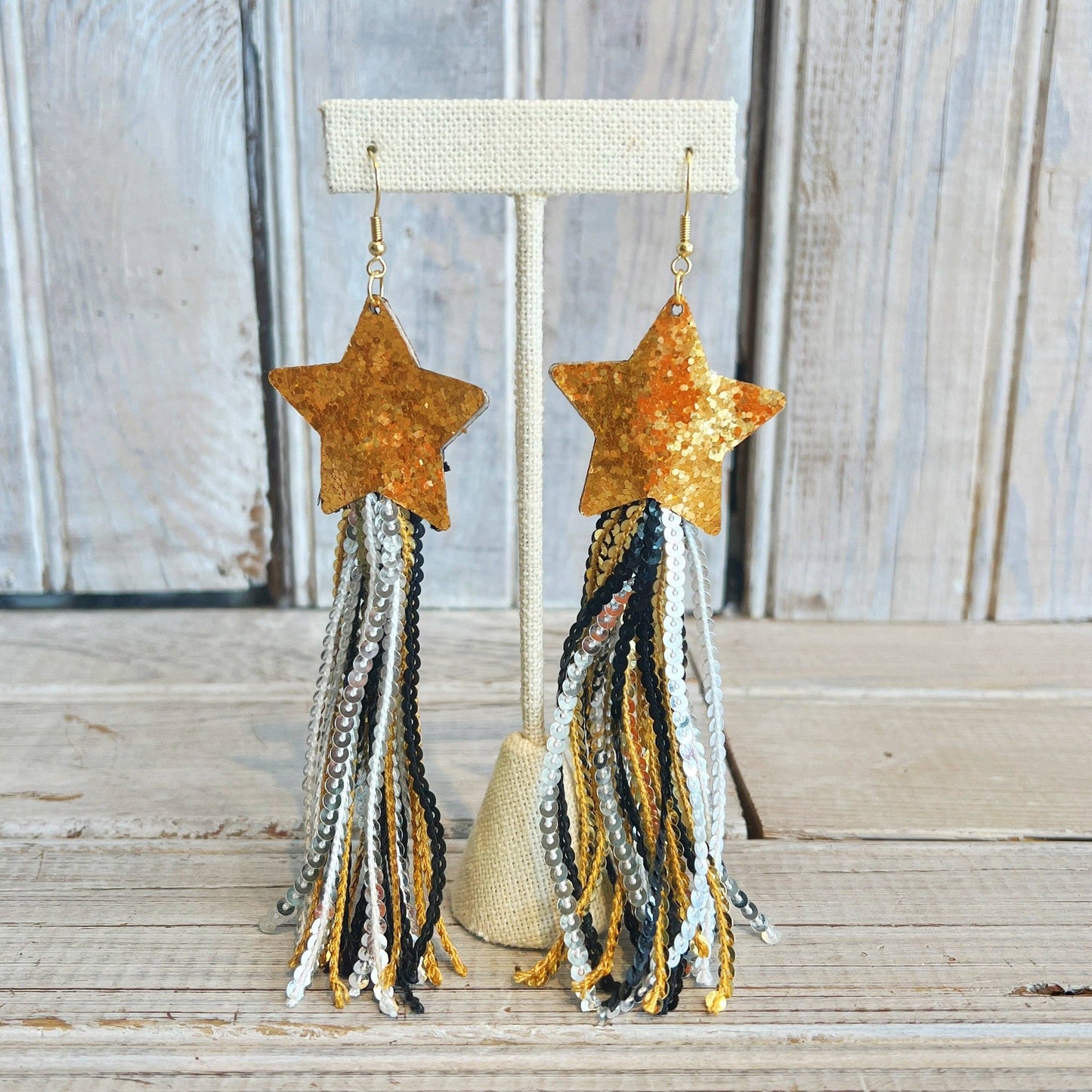 Saints Star Sequin Fringe Earring