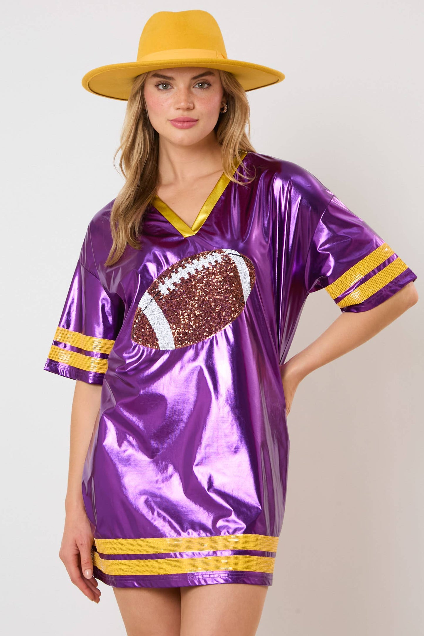 Football Sequins Embroidery Jersey Style Dress - PURPLE