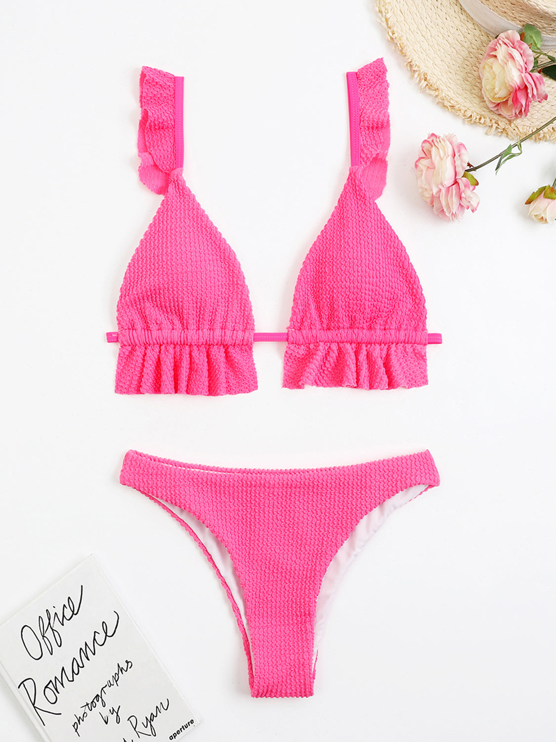 Ruffled Textured Wide Strap Two-Piece Bikini Top