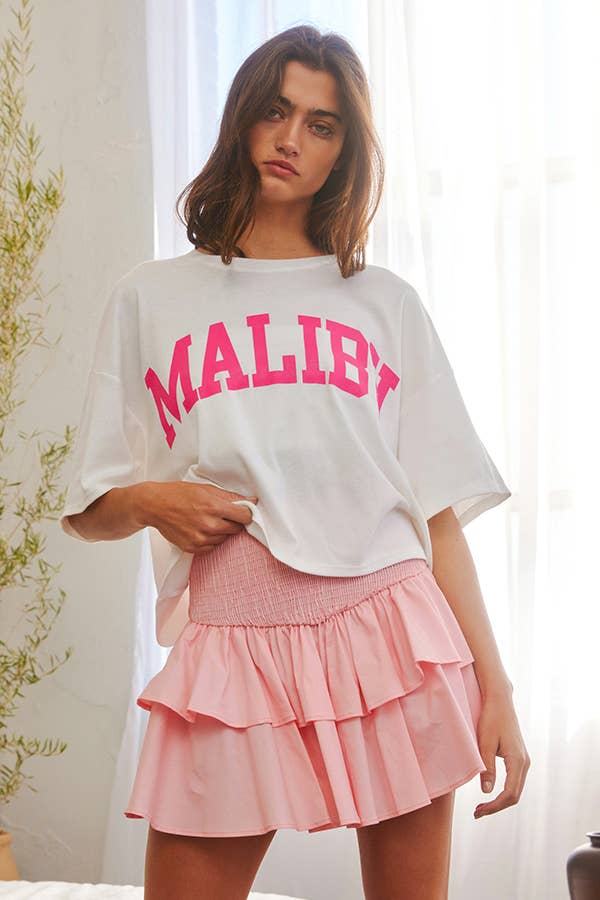 'MALIBU' Graphic Top: IVORY/HOT PINK