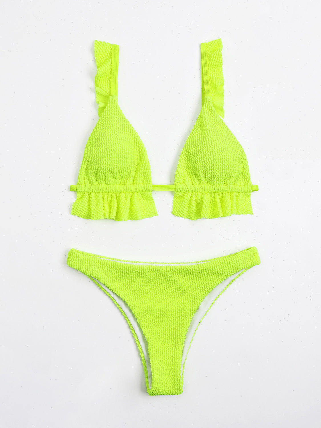 Ruffled Textured Wide Strap Two-Piece Bikini Top