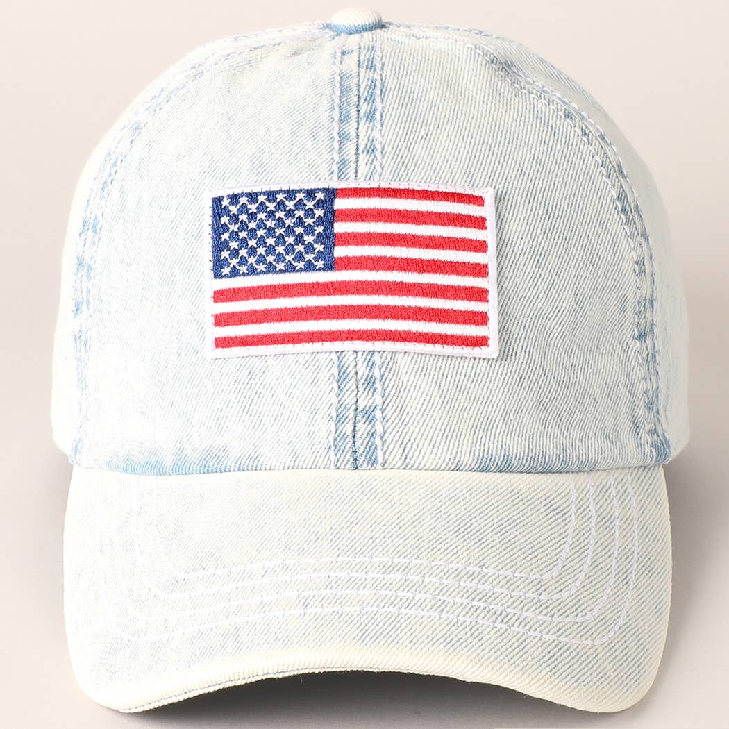 American Flag Patch Denim Baseball Cap