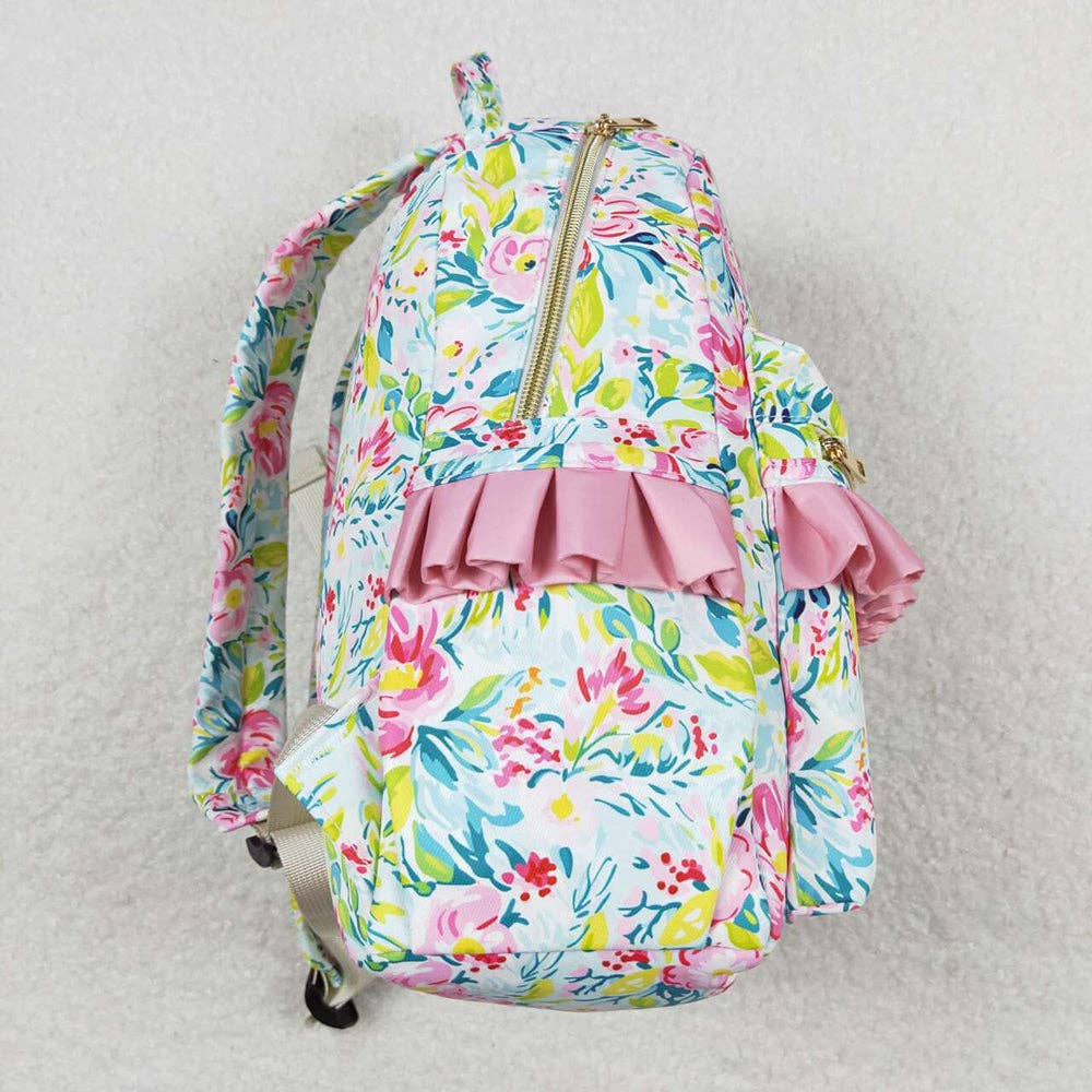 Baby Kids Girls Green Pink Flowers Backpack Back Bags: One size