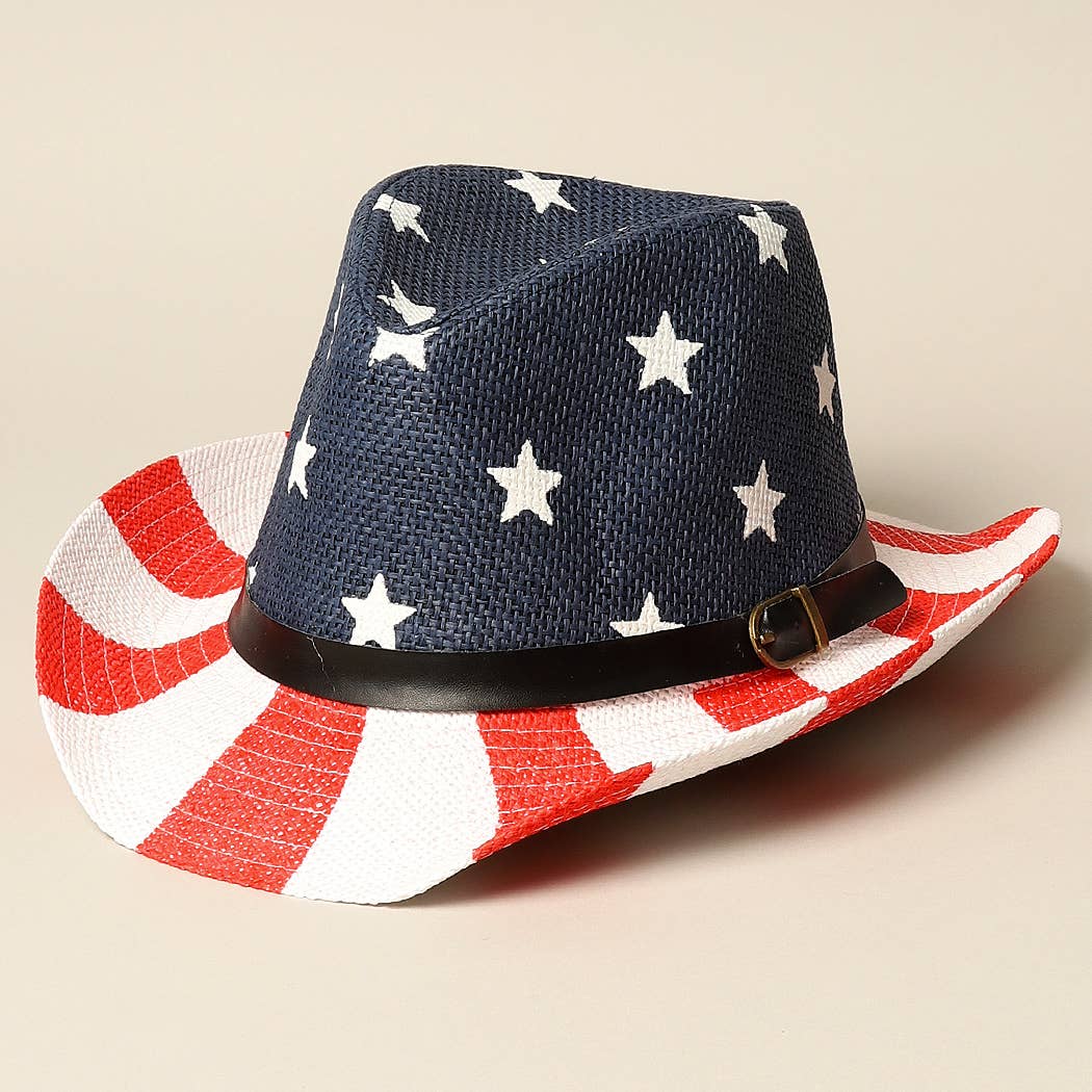 American Flag Print Cowboy Hat With Belt Band