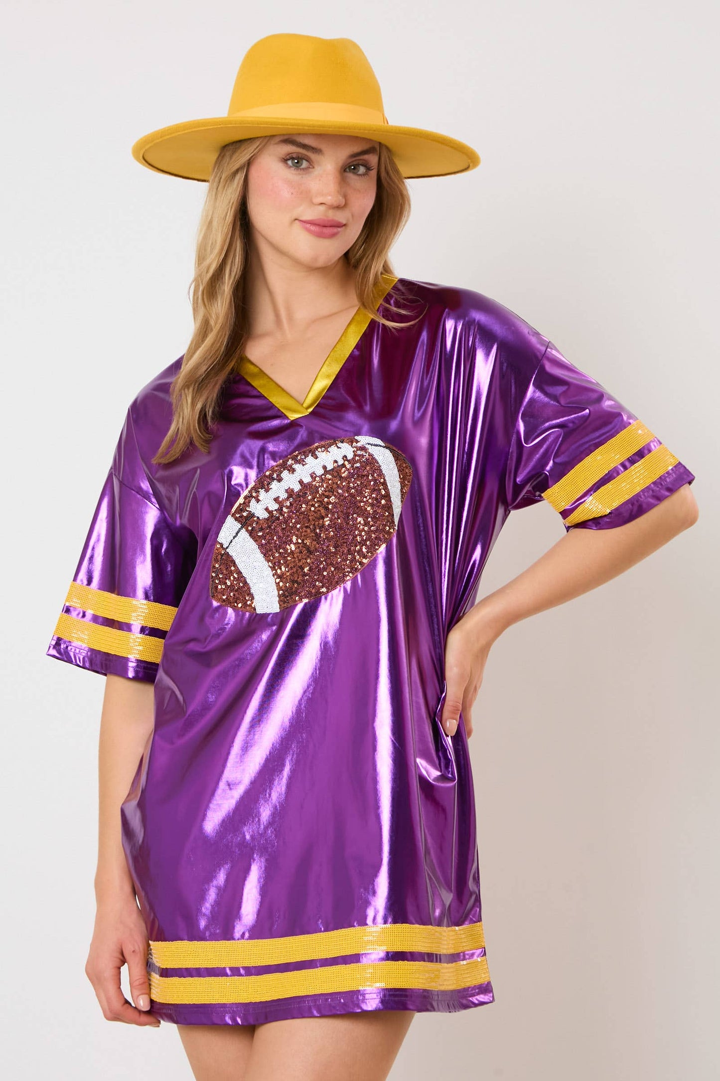 Football Sequins Embroidery Jersey Style Dress - PURPLE