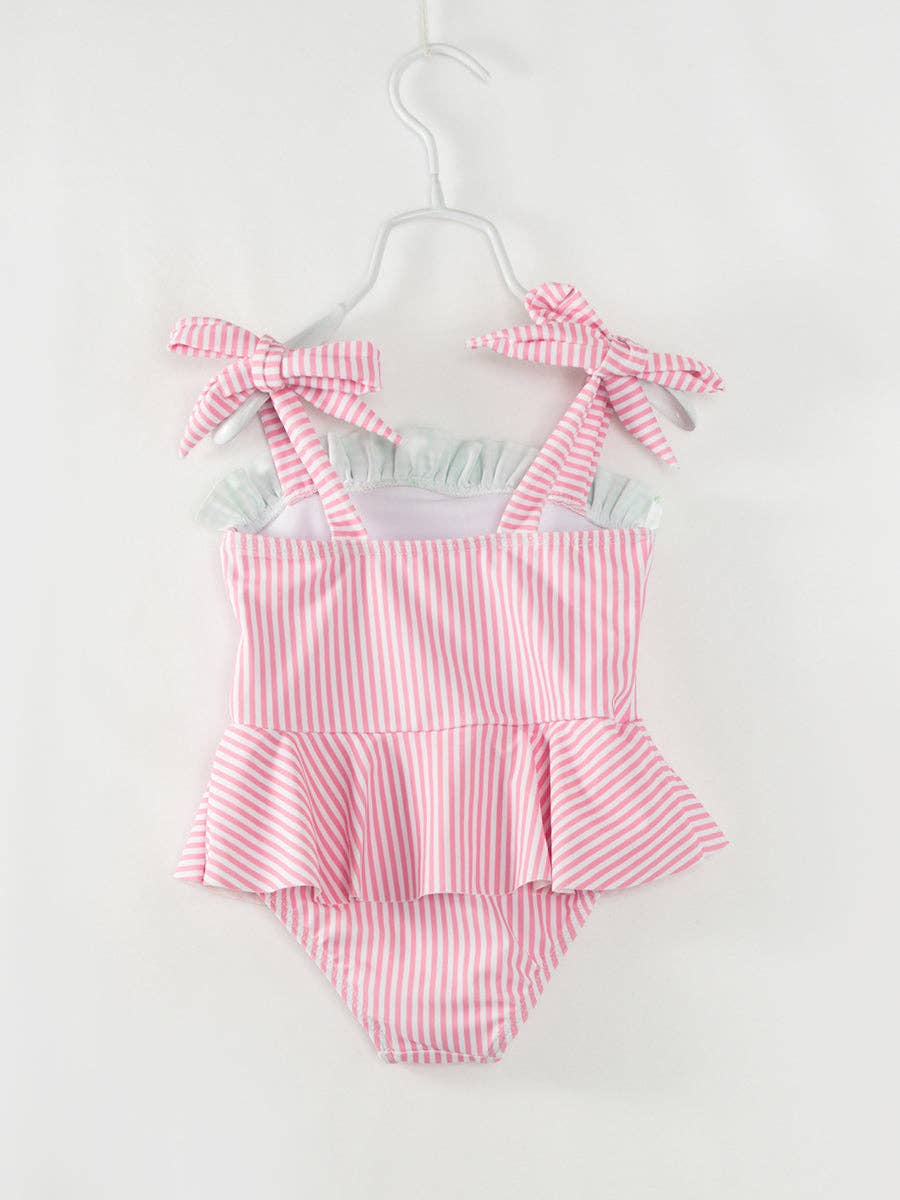 Pink Stripe Watermelon Ruffle Girl One Piece Swimsuit