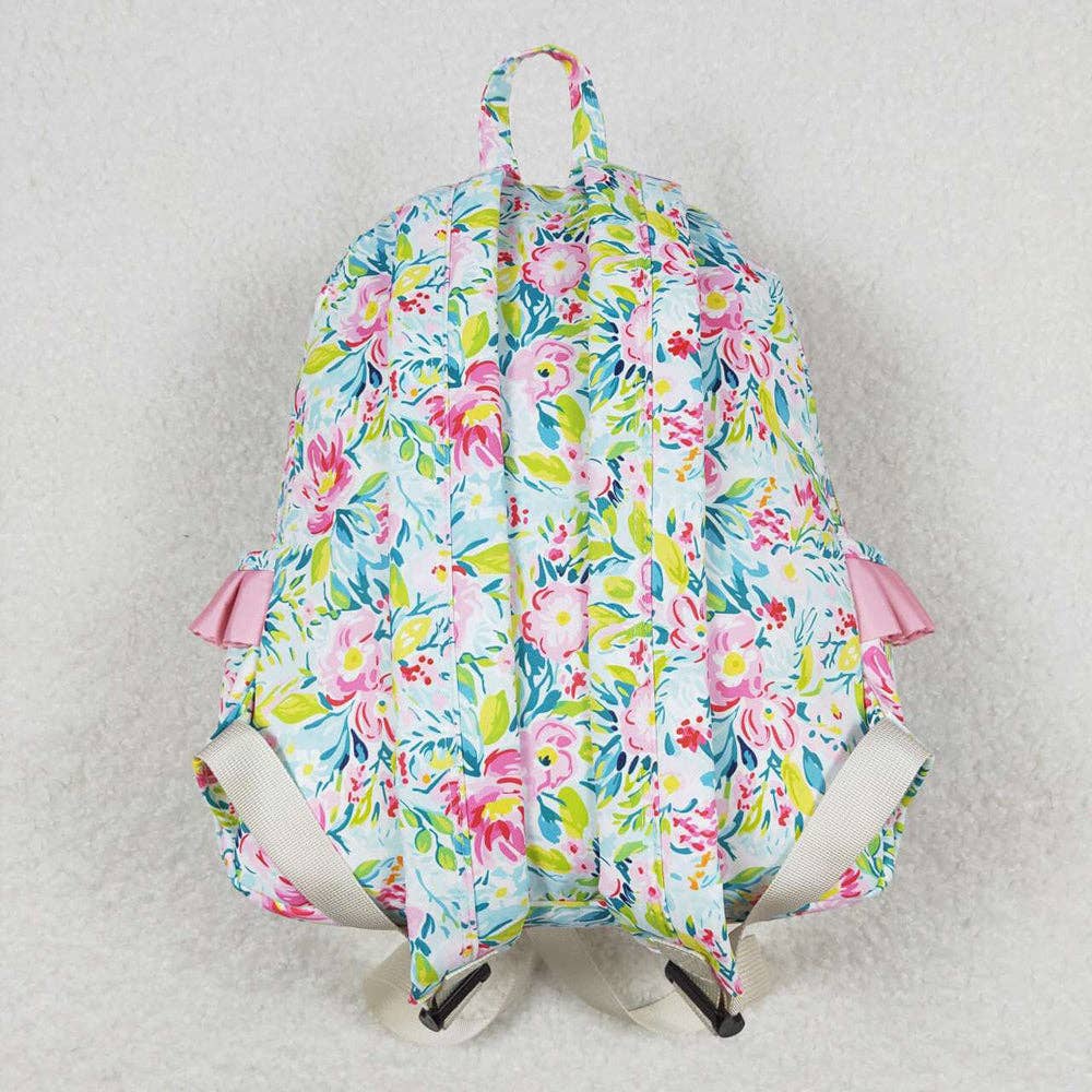 Baby Kids Girls Green Pink Flowers Backpack Back Bags: One size