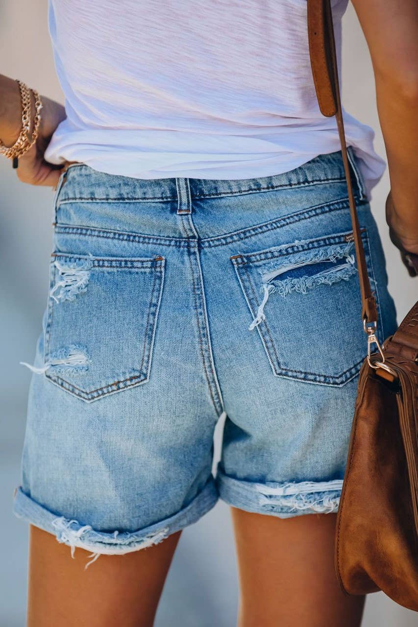 Vintage Wash High Rise Cuffed Denim Shorts