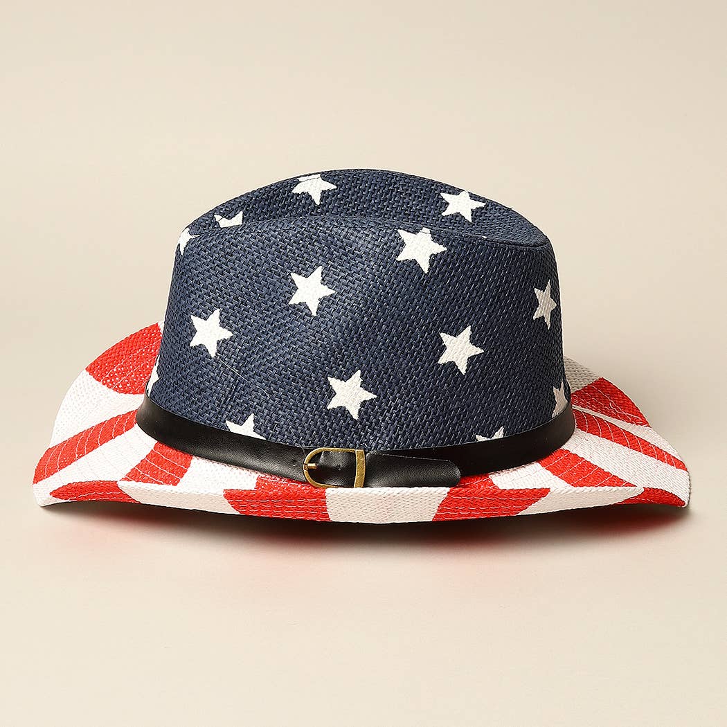 American Flag Print Cowboy Hat With Belt Band