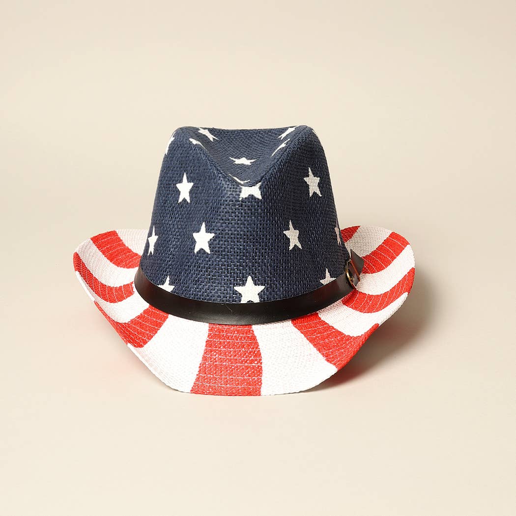 American Flag Print Cowboy Hat With Belt Band