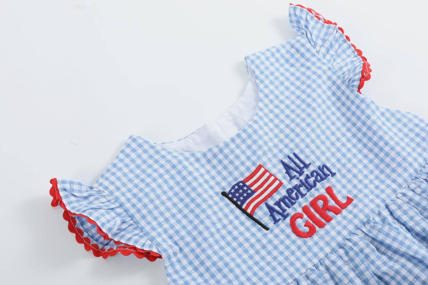 4th of July All American Girl' Blue Gingham Dress