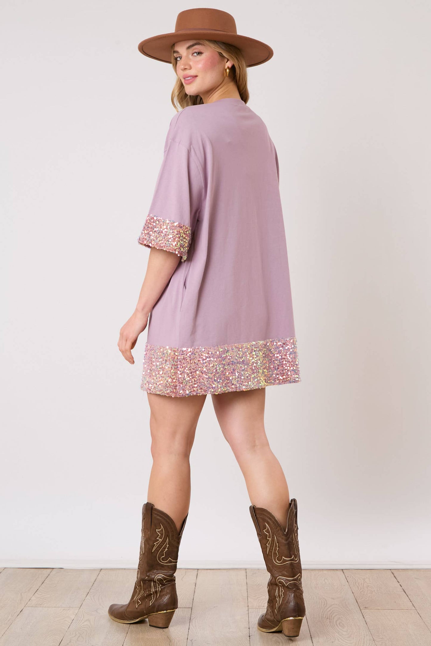 Sequins Band Tee Dress - LAVENDER