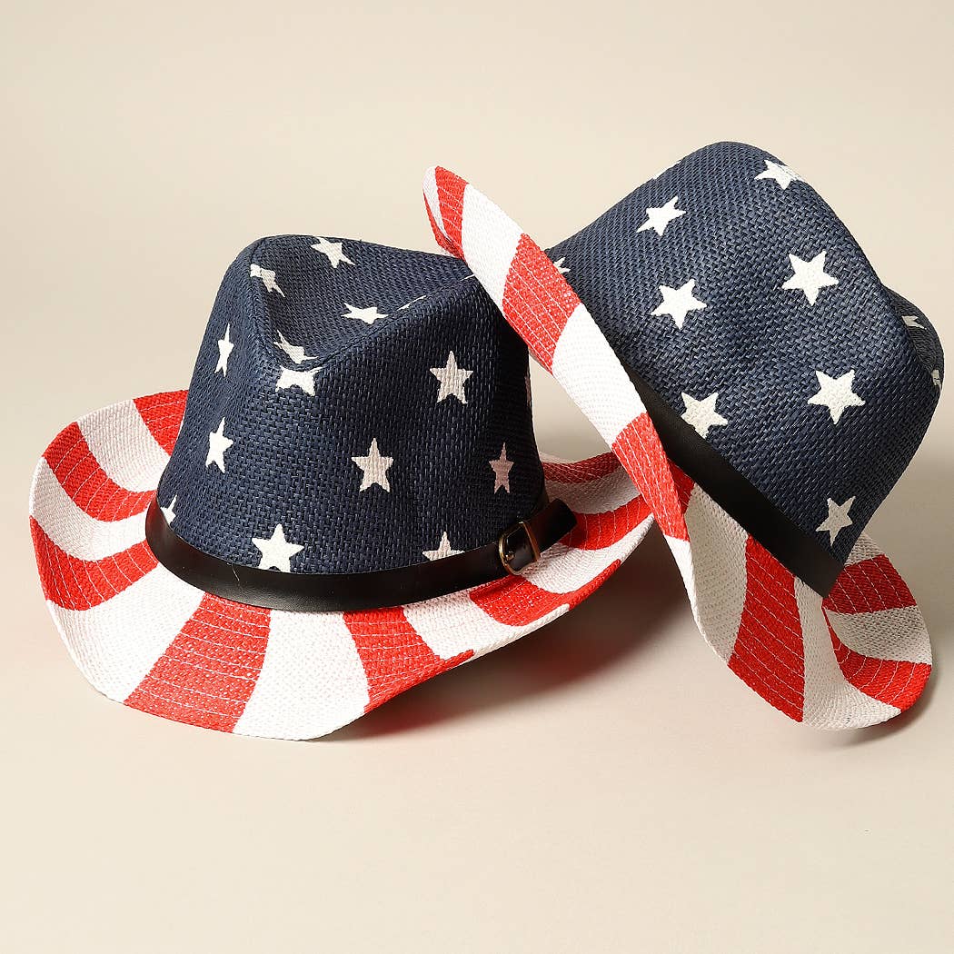 American Flag Print Cowboy Hat With Belt Band