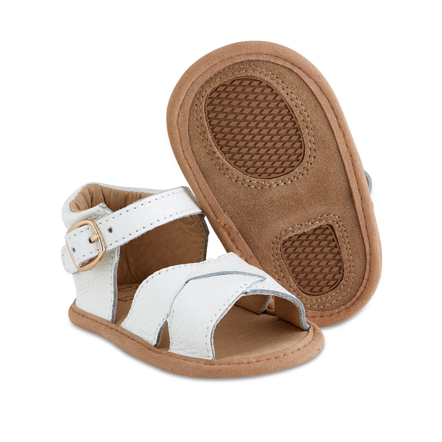 White Split-Soled Leather Baby Sandals: 0-6M