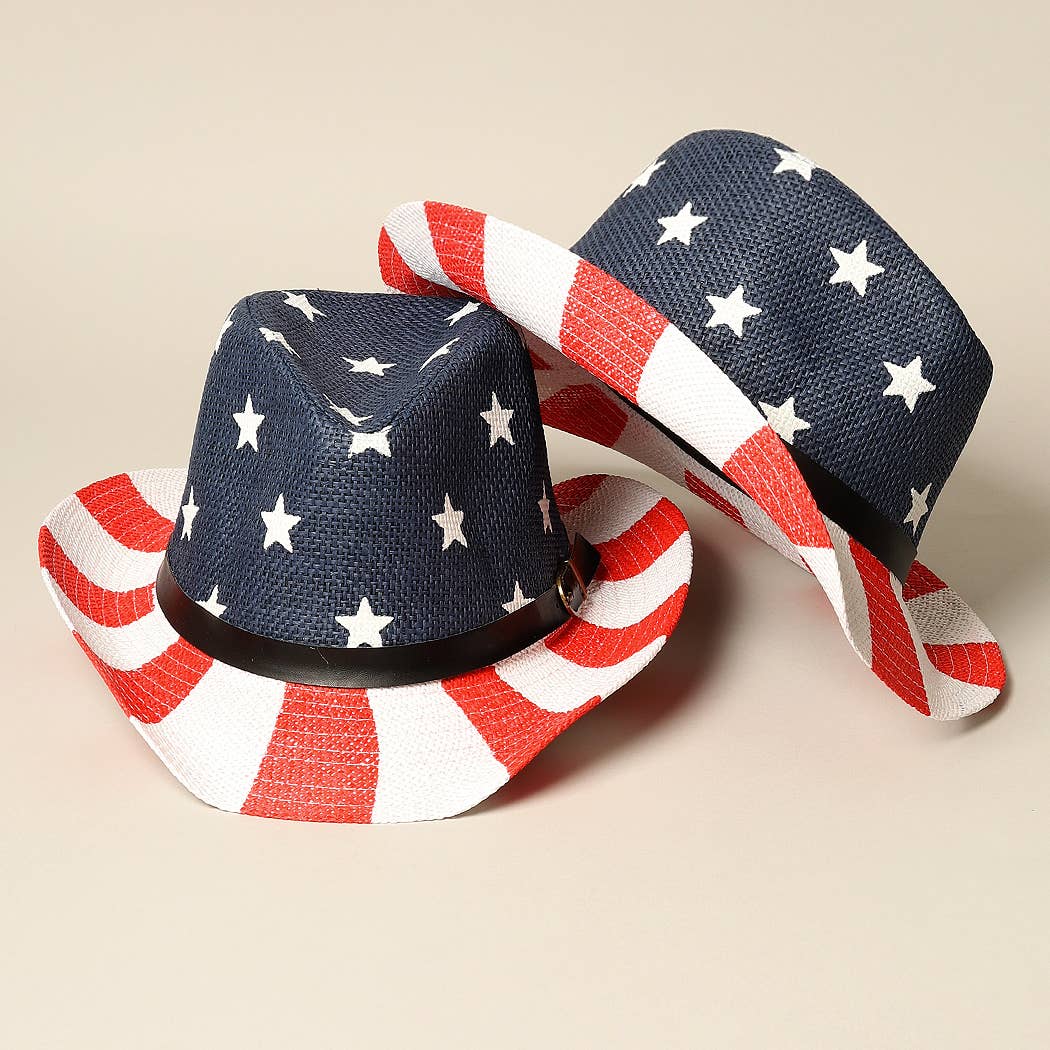 American Flag Print Cowboy Hat With Belt Band