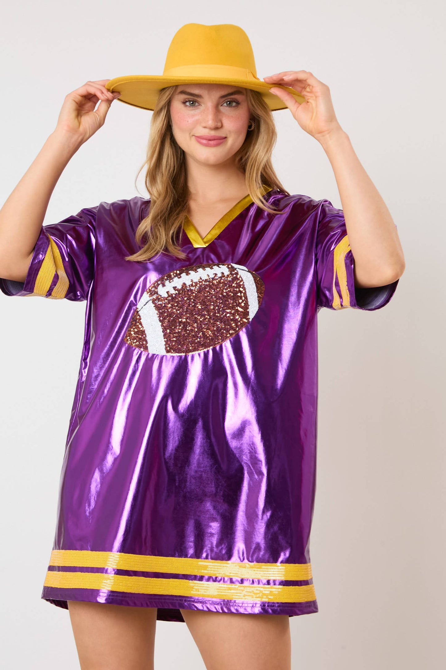 Football Sequins Embroidery Jersey Style Dress - PURPLE