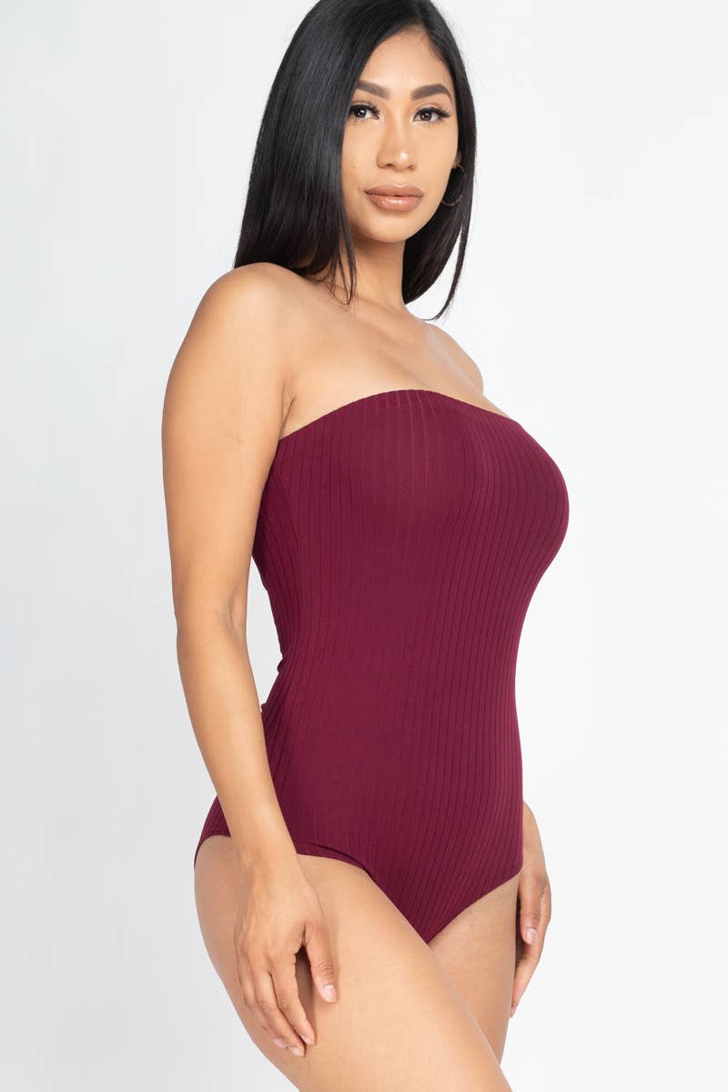 Tube Top Ribbed Bodysuit: Red