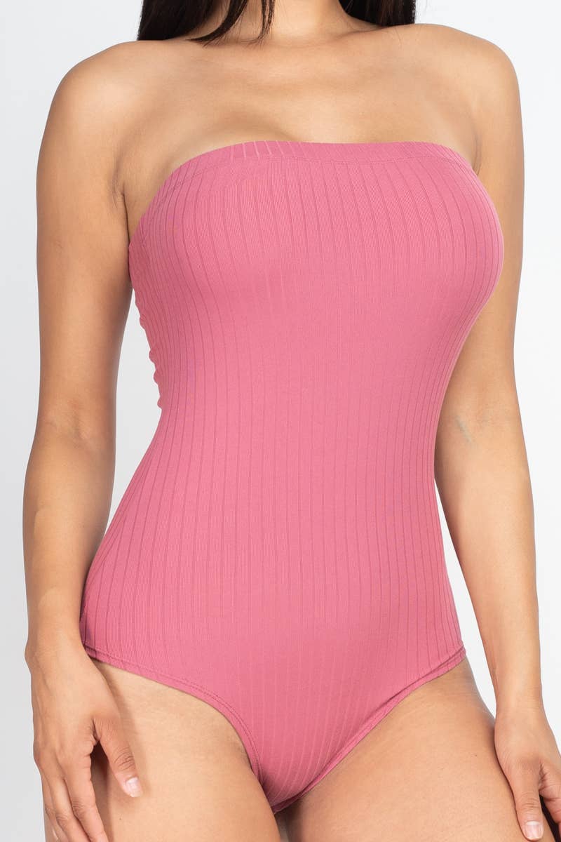 Tube Top Ribbed Bodysuit: Red