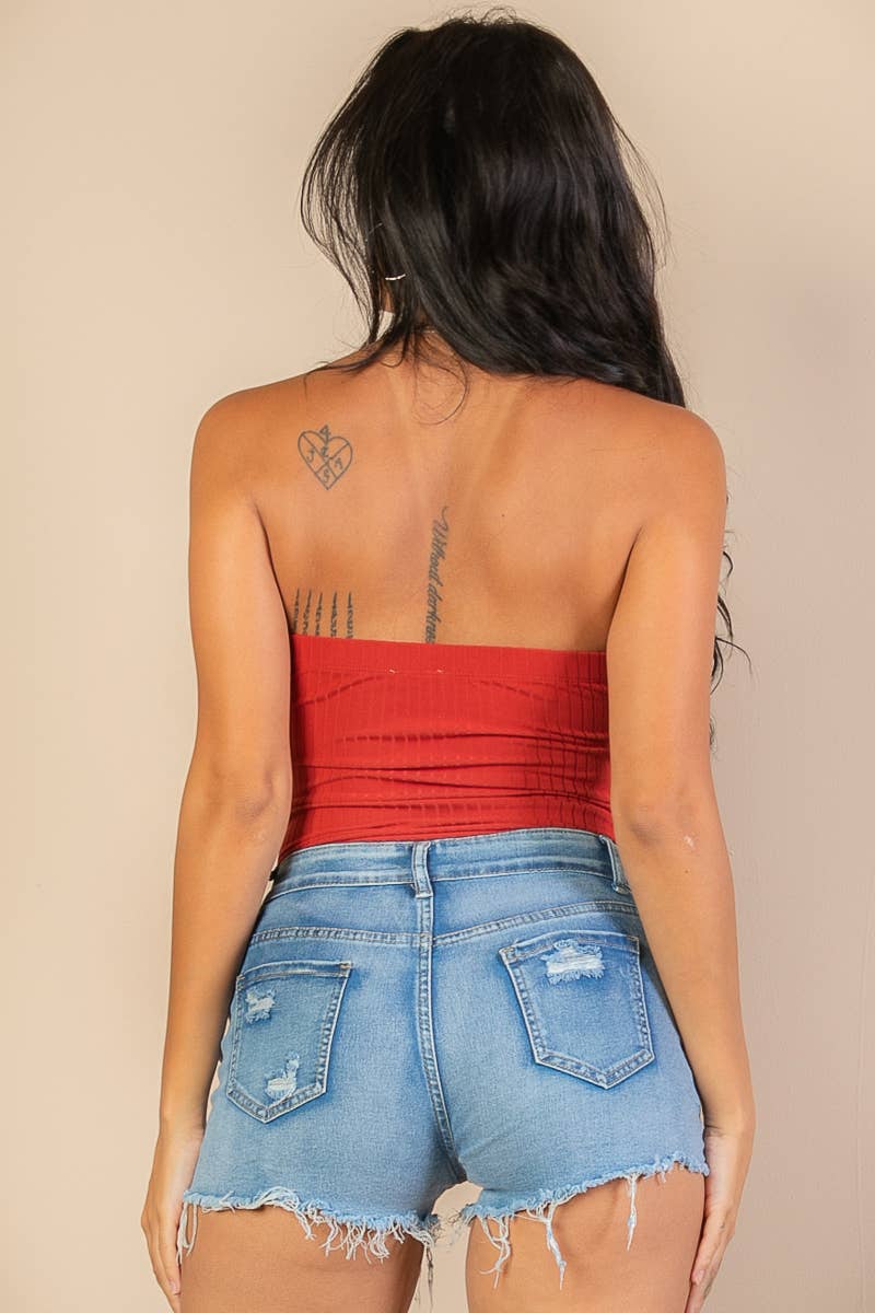 Tube Top Ribbed Bodysuit: Red