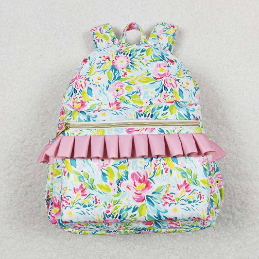 Baby Kids Girls Green Pink Flowers Backpack Back Bags: One size