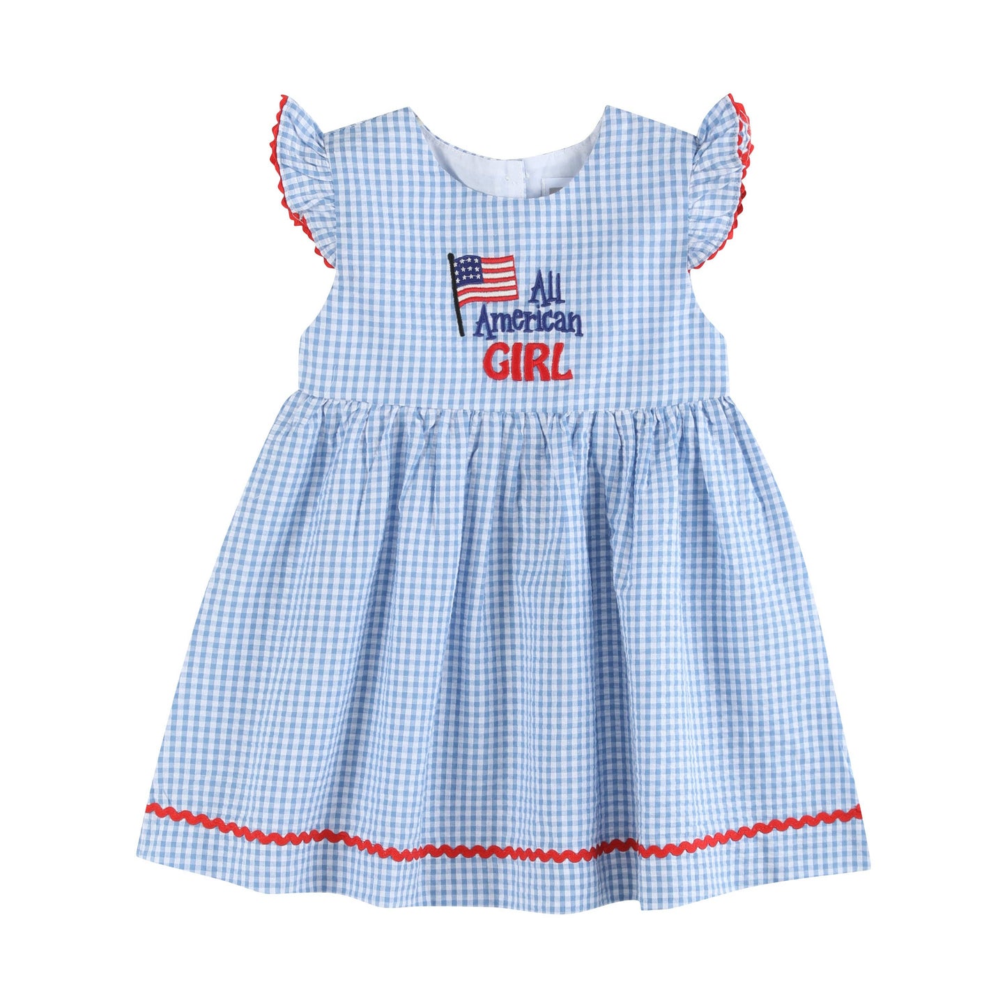 4th of July All American Girl' Blue Gingham Dress