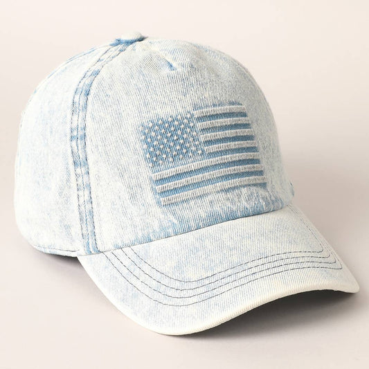 Embossed American Flag Denim Baseball Cap