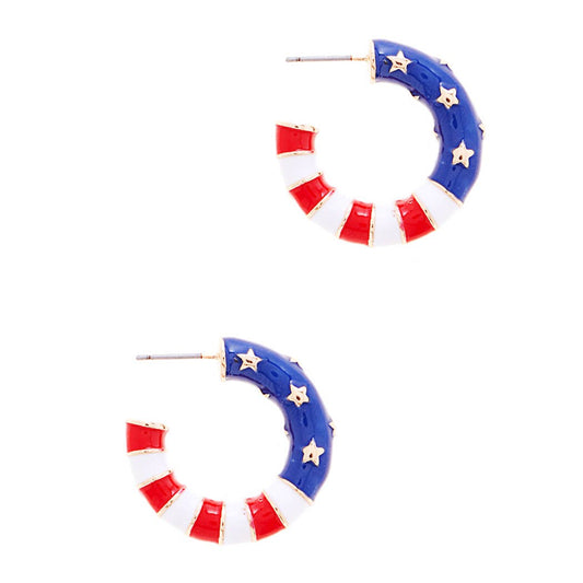 American Flag Hoop Earring-White