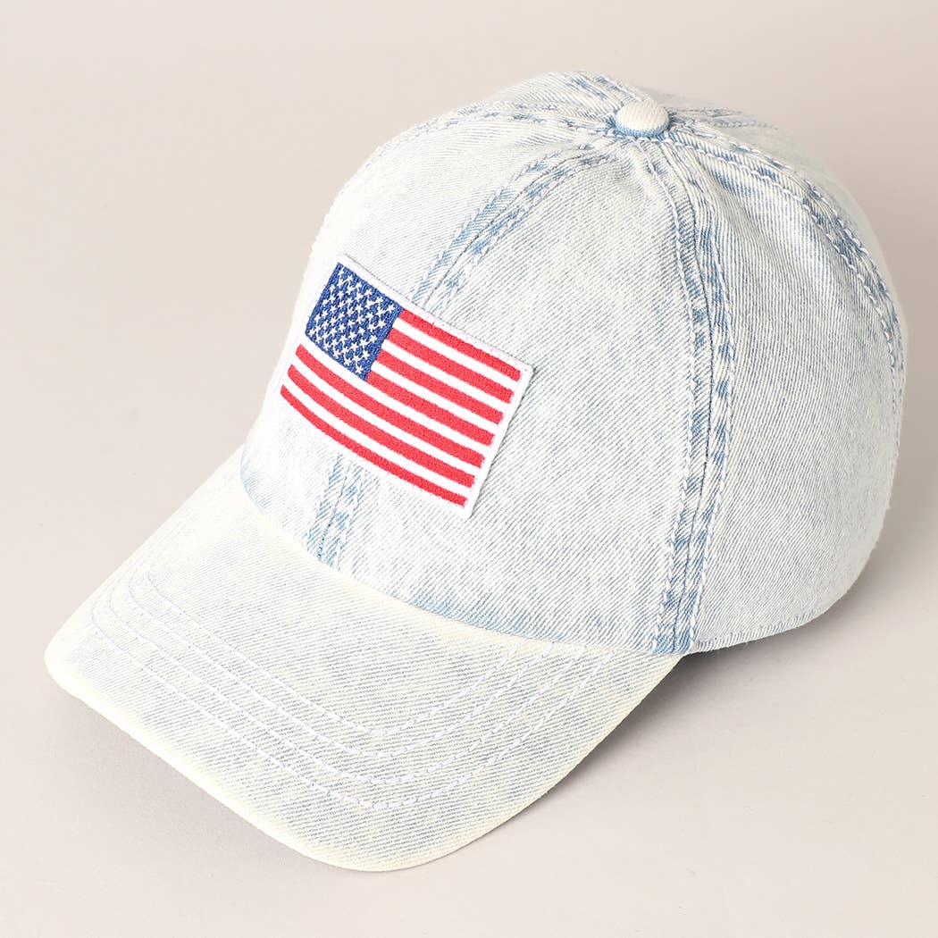 American Flag Patch Denim Baseball Cap