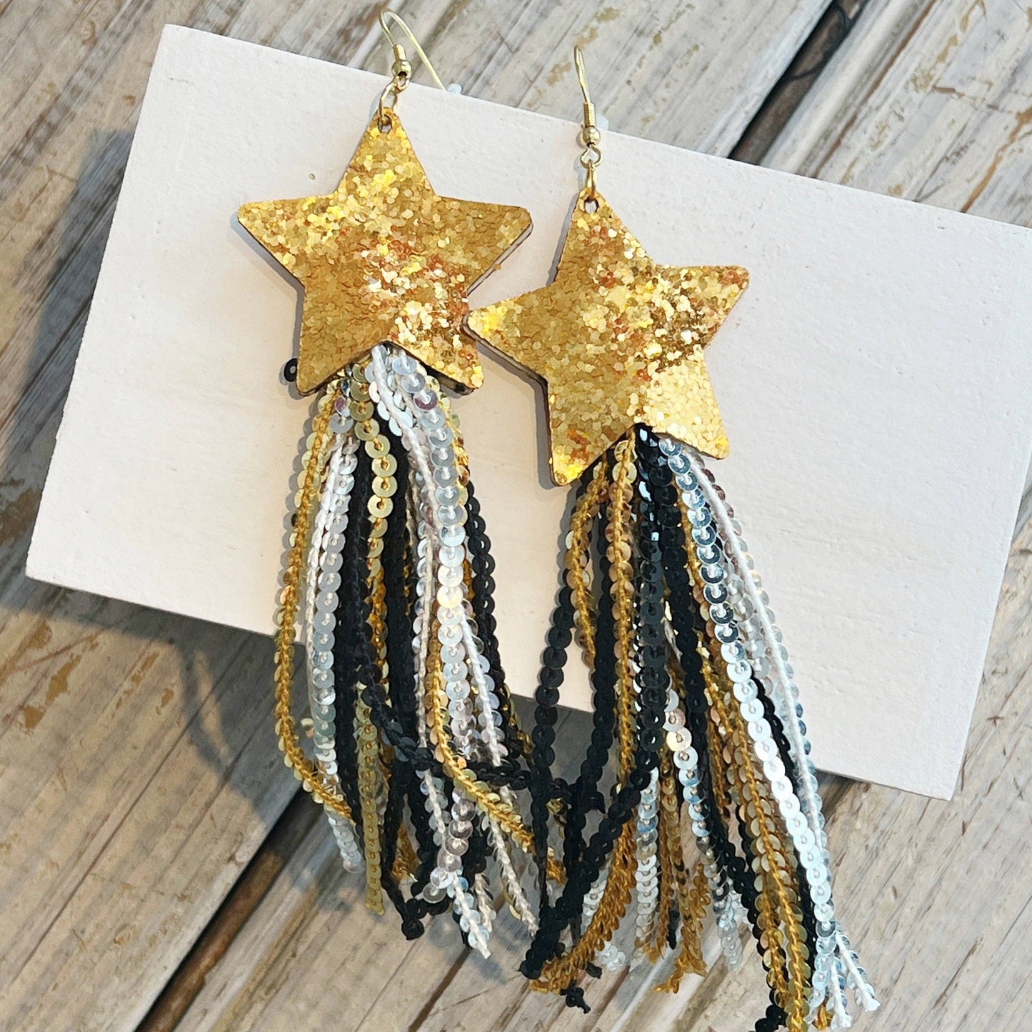 Saints Star Sequin Fringe Earring