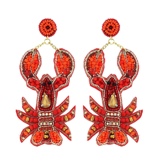 Beaded Crawfish Dangle Earrings