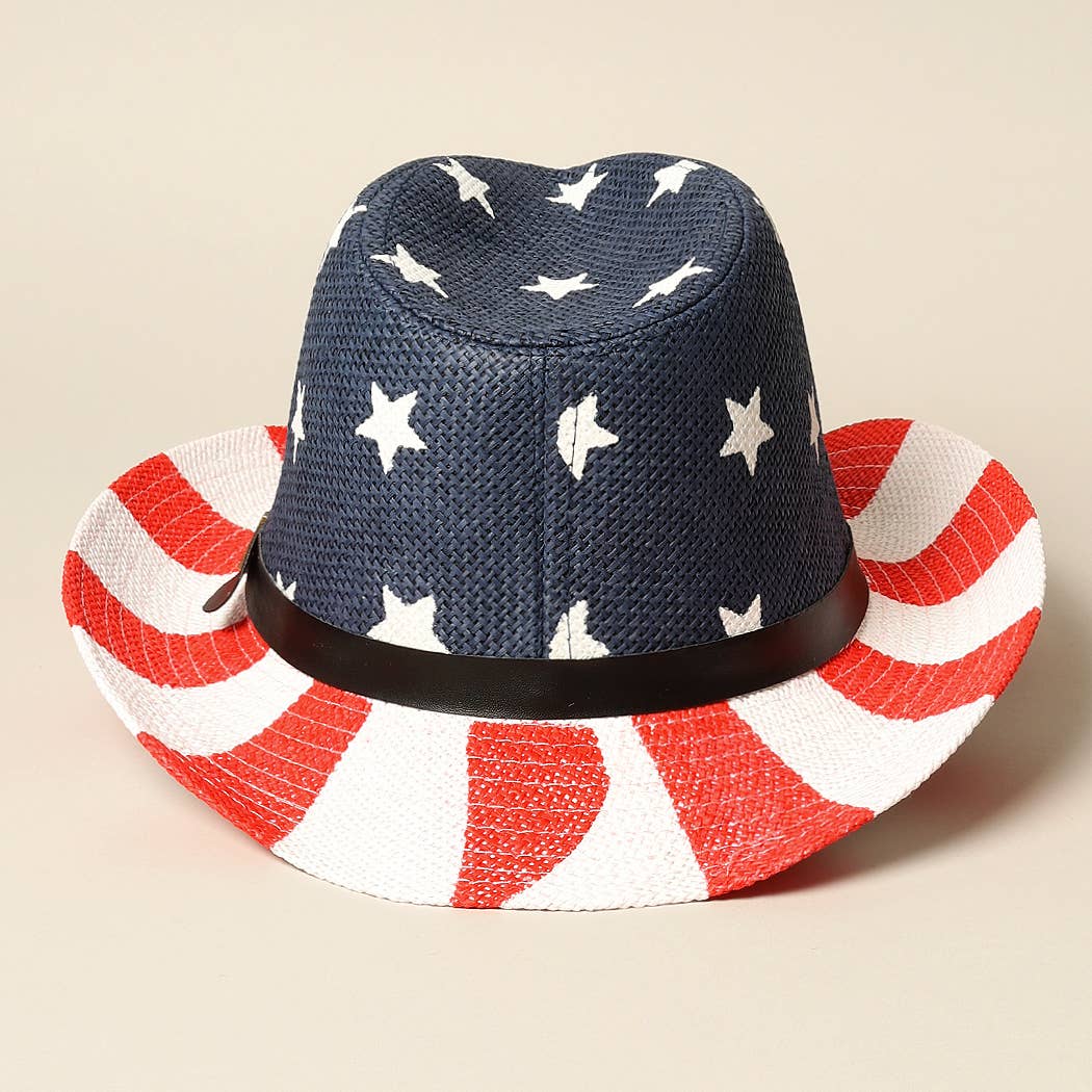 American Flag Print Cowboy Hat With Belt Band