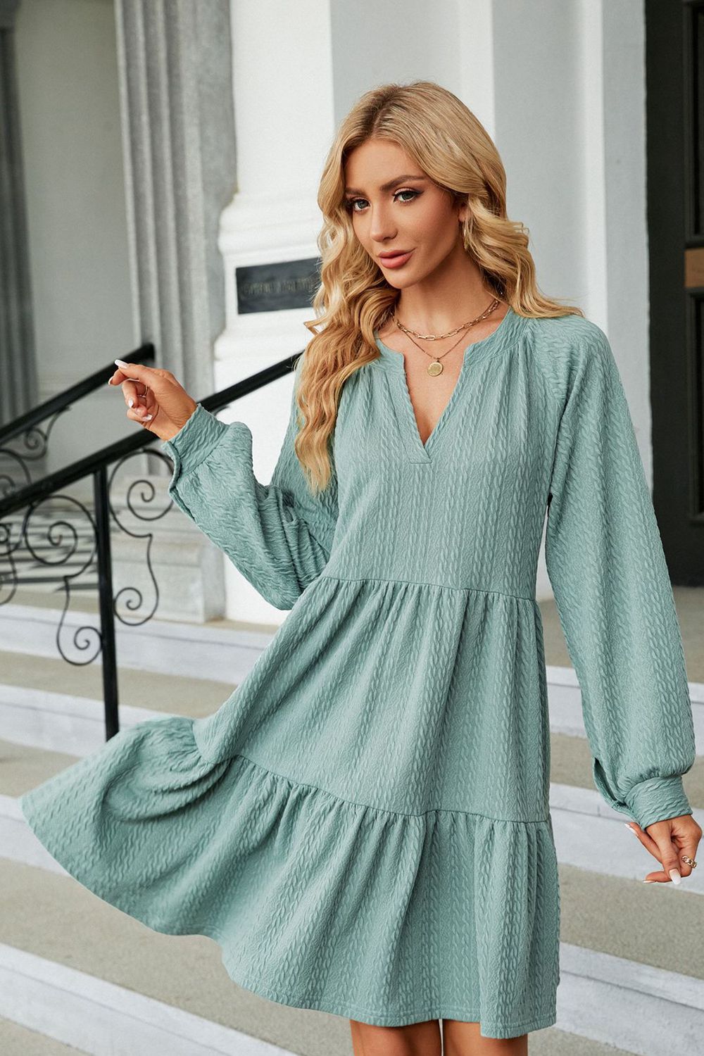 Sage Long Sleeve Mini Dress