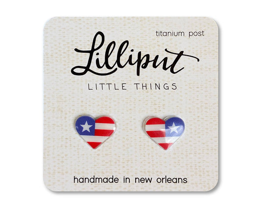 American Flag Heart Lilliput Earrings